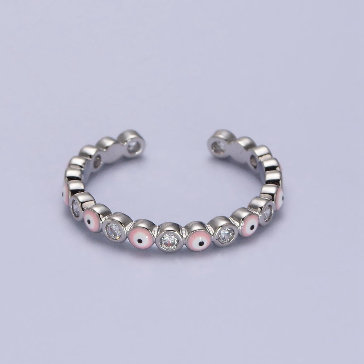 Red, Multicolor, Black, Green, Pink Clear CZ Enamel Evil Eye Adjustable Ring in Gold & Silver | O264-O266,R-181, R-183, R-192, U-301, U-308