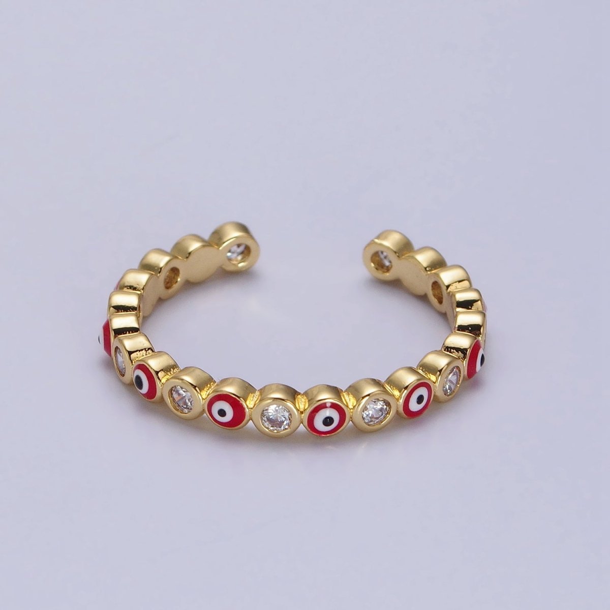 Red, Multicolor, Black, Green, Pink Clear CZ Enamel Evil Eye Adjustable Ring in Gold & Silver | O264-O266,R-181, R-183, R-192, U-301, U-308