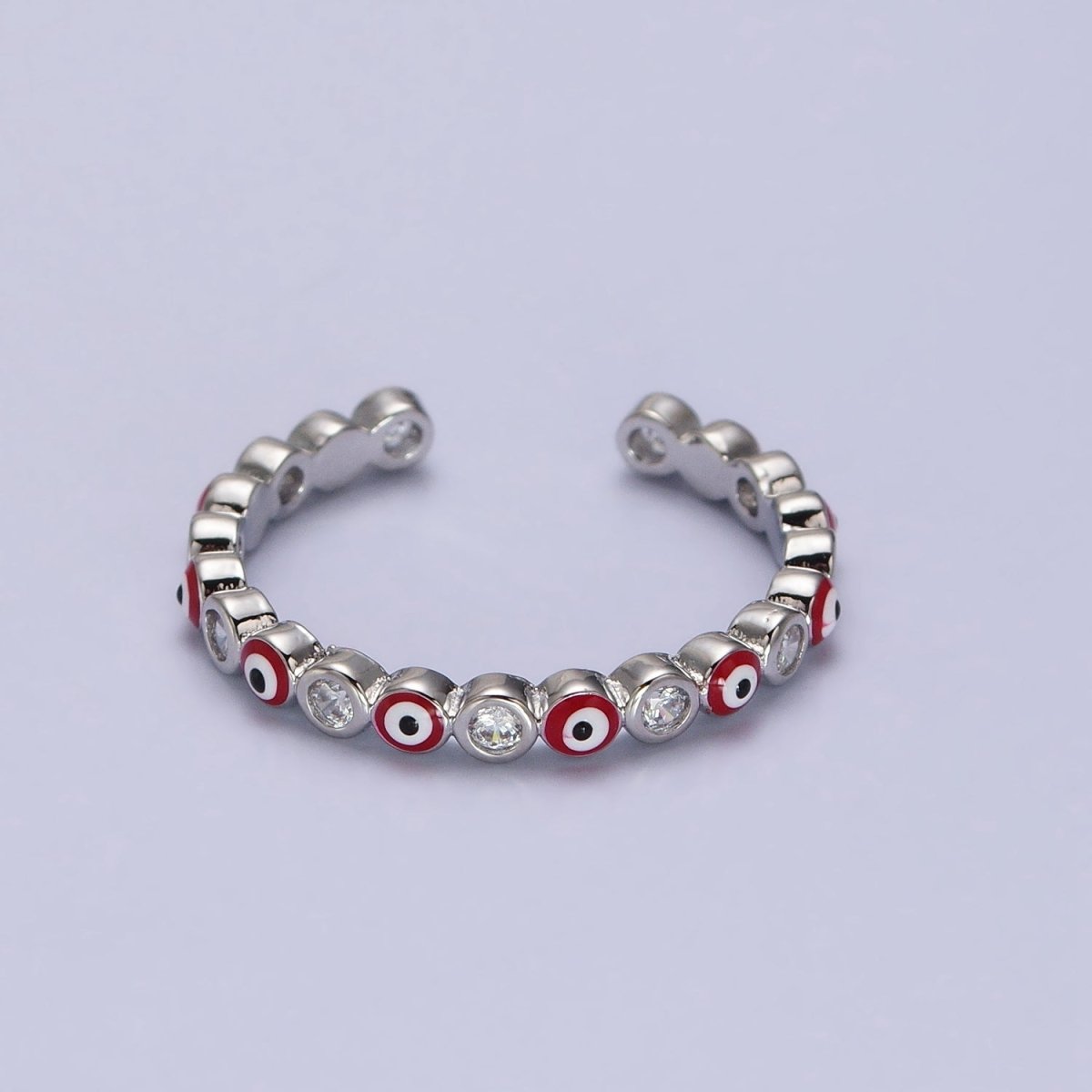 Red, Multicolor, Black, Green, Pink Clear CZ Enamel Evil Eye Adjustable Ring in Gold & Silver | O264-O266,R-181, R-183, R-192, U-301, U-308