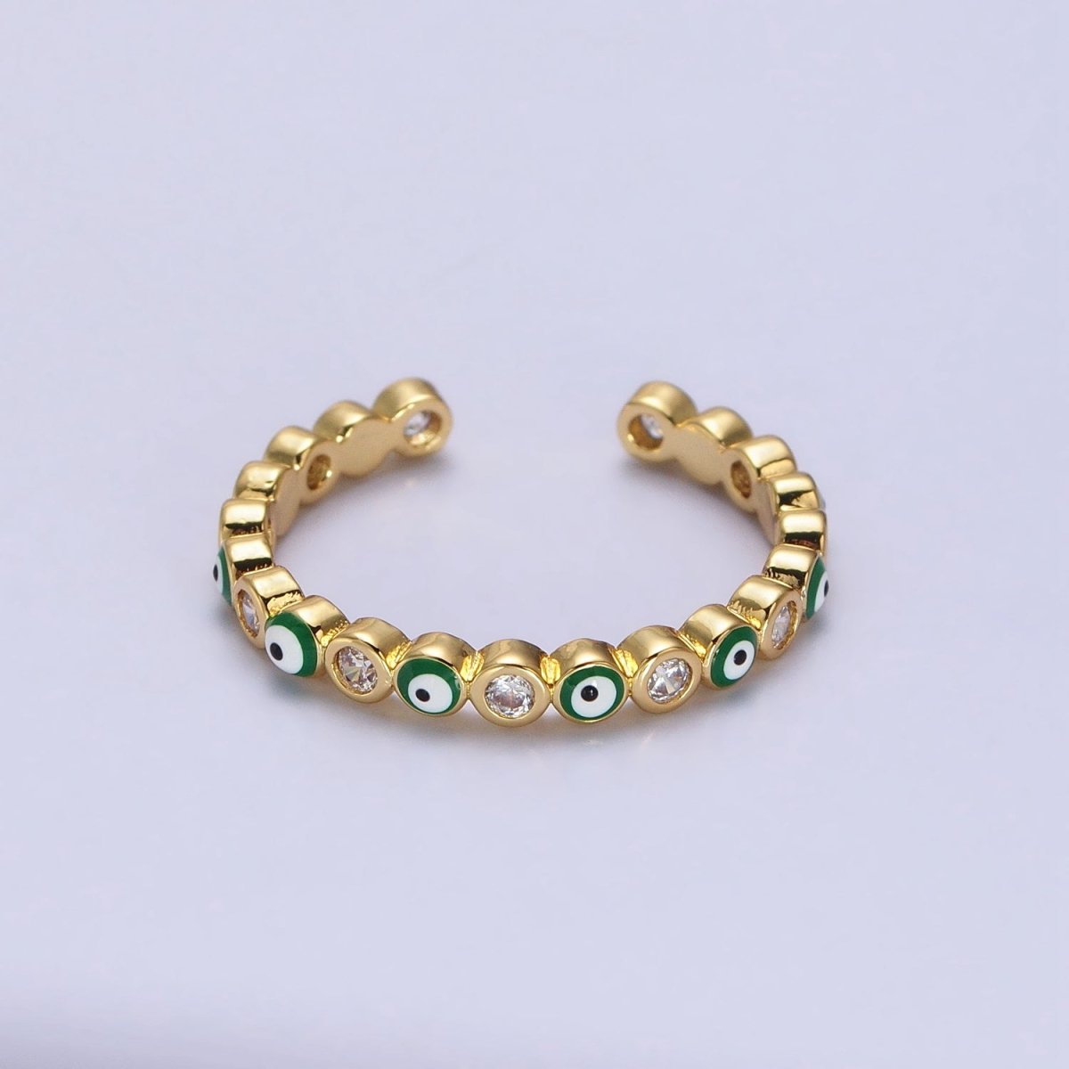 Red, Multicolor, Black, Green, Pink Clear CZ Enamel Evil Eye Adjustable Ring in Gold & Silver | O264-O266,R-181, R-183, R-192, U-301, U-308