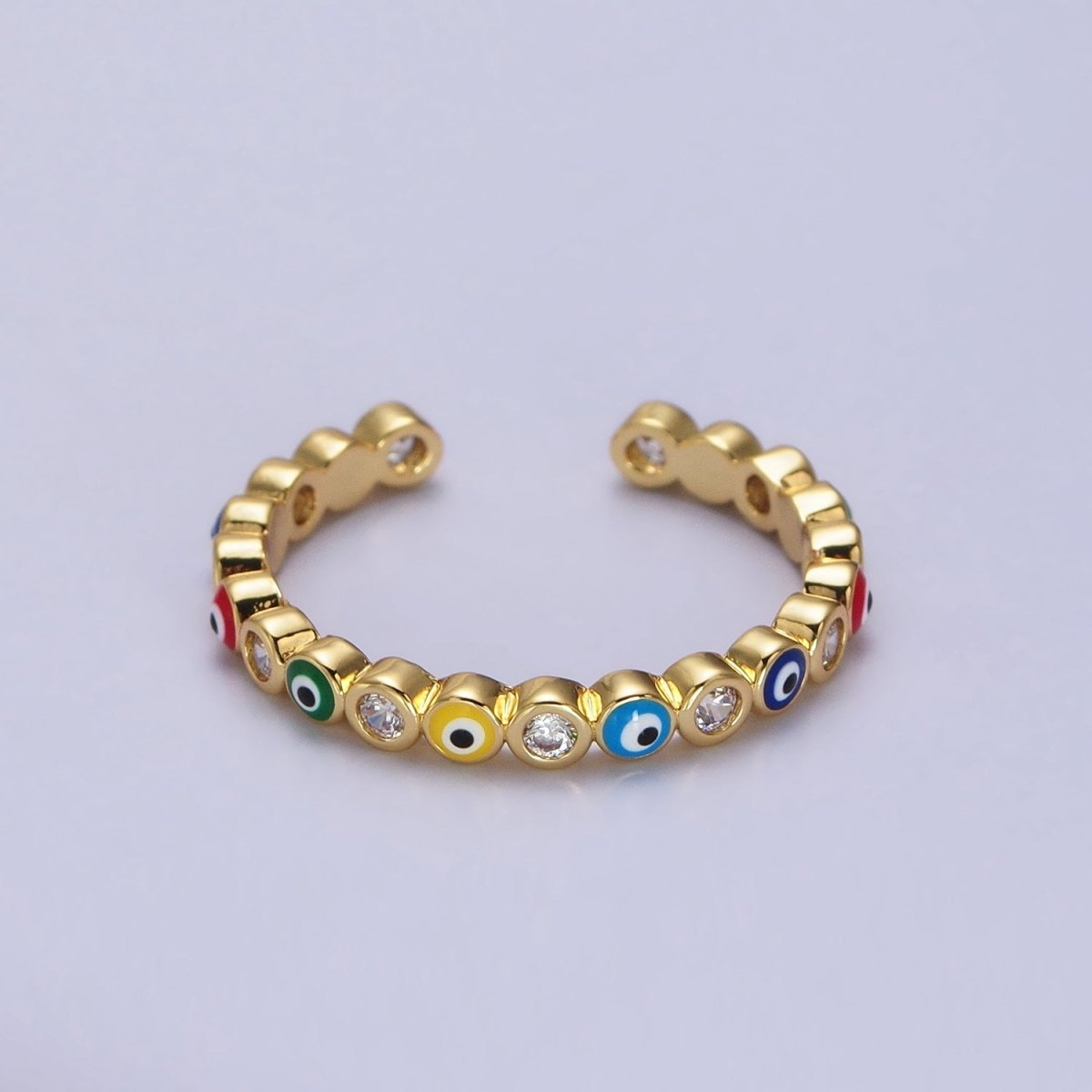 Red, Multicolor, Black, Green, Pink Clear CZ Enamel Evil Eye Adjustable Ring in Gold & Silver | O264-O266,R-181, R-183, R-192, U-301, U-308