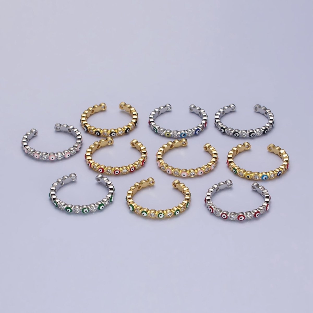 Red, Multicolor, Black, Green, Pink Clear CZ Enamel Evil Eye Adjustable Ring in Gold & Silver | O264-O266,R-181, R-183, R-192, U-301, U-308