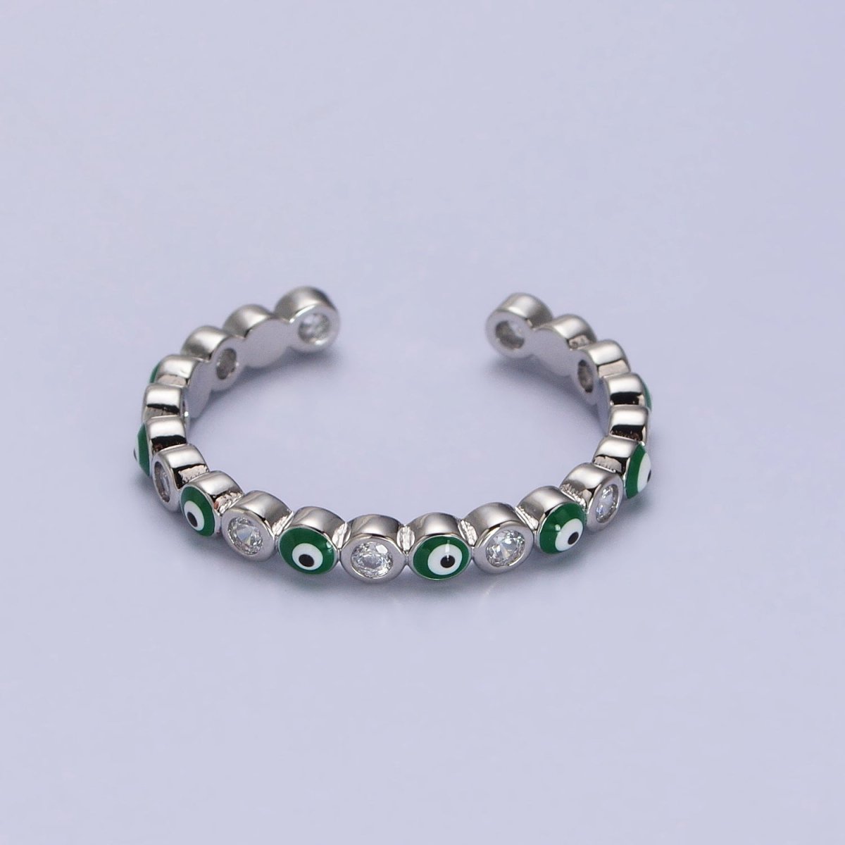 Red, Multicolor, Black, Green, Pink Clear CZ Enamel Evil Eye Adjustable Ring in Gold & Silver | O264-O266,R-181, R-183, R-192, U-301, U-308