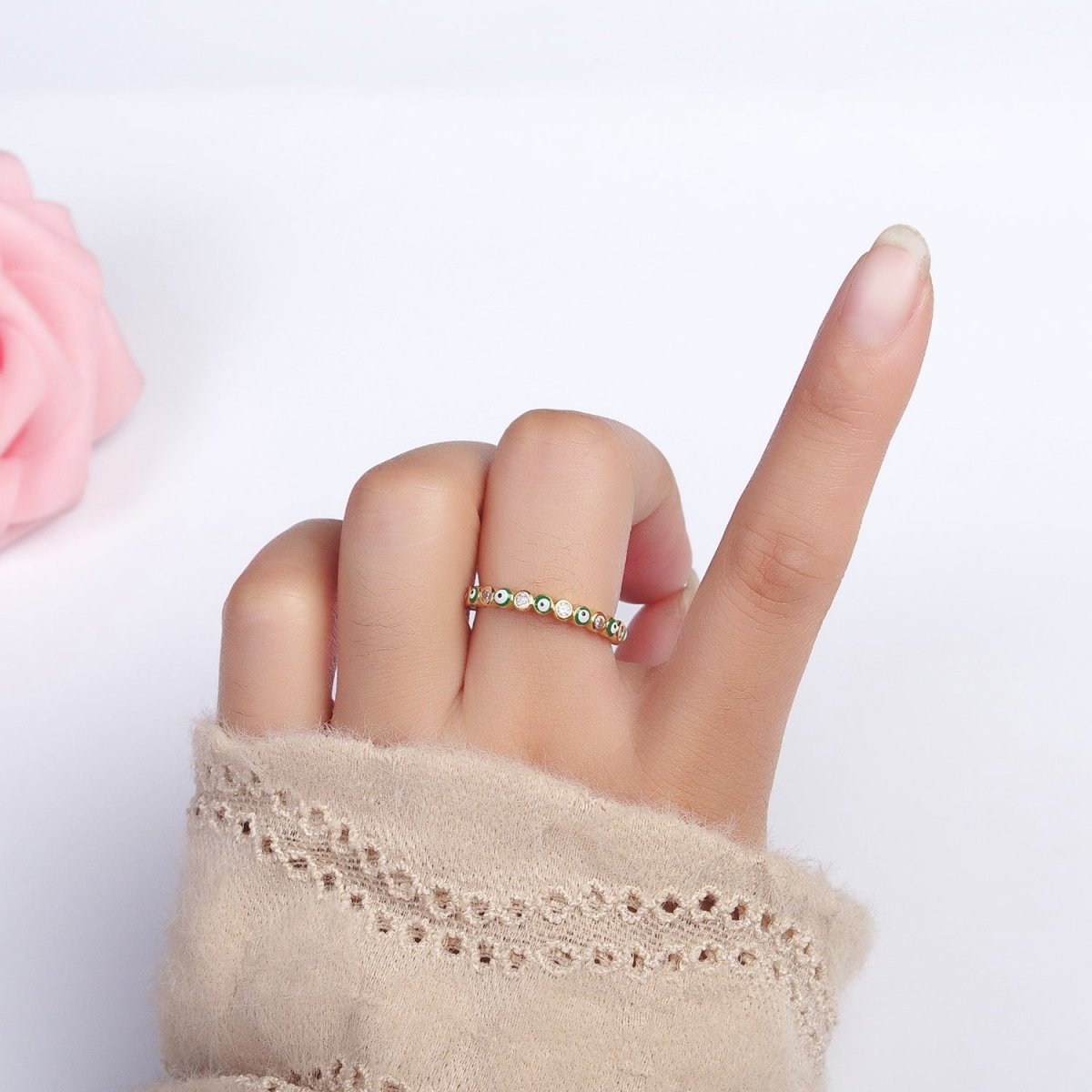 Red, Multicolor, Black, Green, Pink Clear CZ Enamel Evil Eye Adjustable Ring in Gold & Silver | O264-O266,R-181, R-183, R-192, U-301, U-308