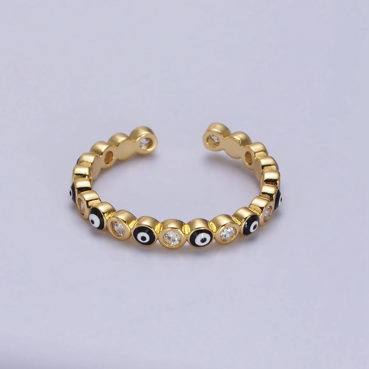 Red, Multicolor, Black, Green, Pink Clear CZ Enamel Evil Eye Adjustable Ring in Gold & Silver | O264-O266,R-181, R-183, R-192, U-301, U-308