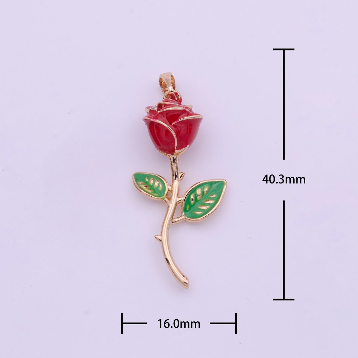 Red Rose Flower Rose Gold Pendant  I-586