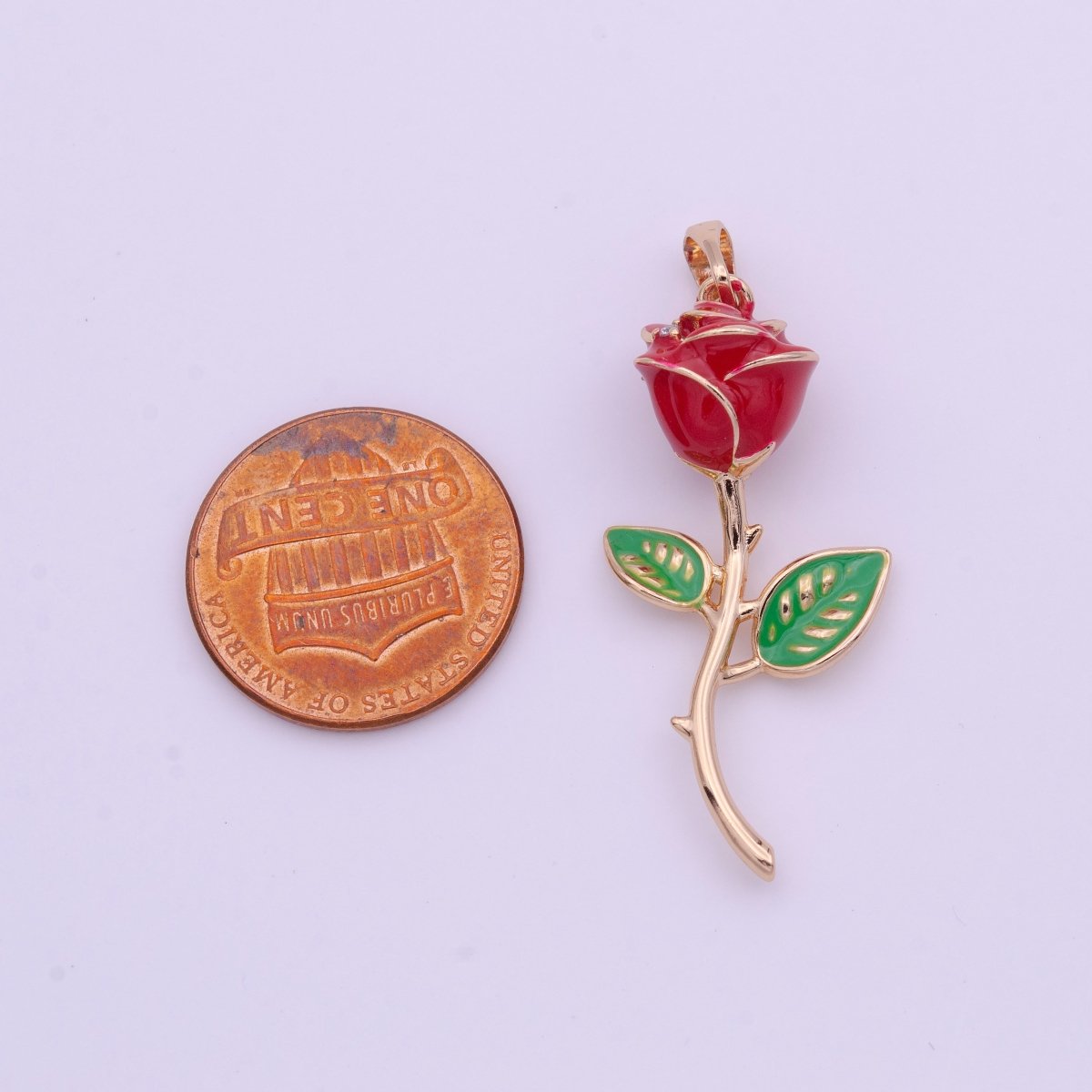 Red Rose Flower Rose Gold Pendant  I-586