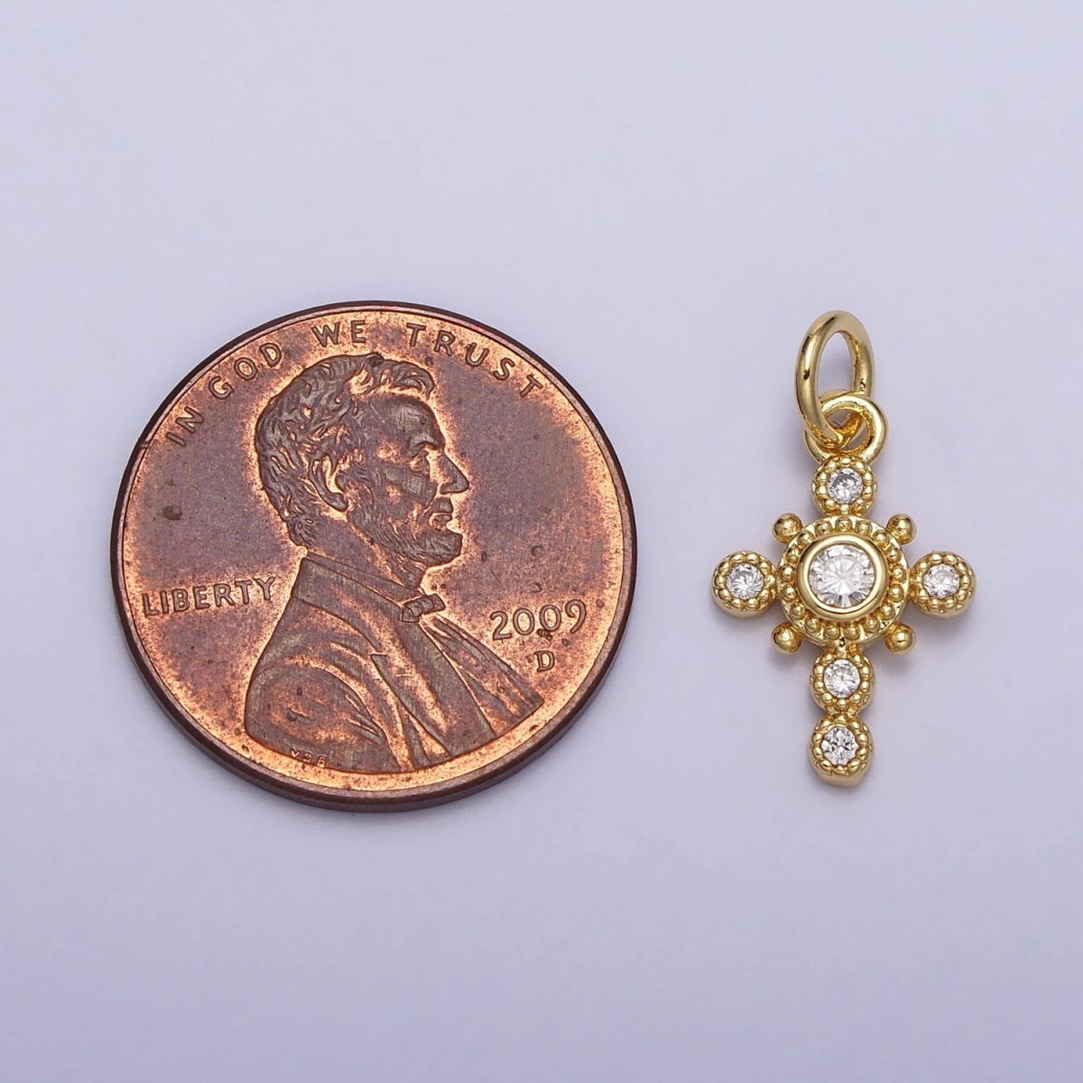 Religious Bezant Cross Beaded Rounded Add-On Gold Charm | AC214