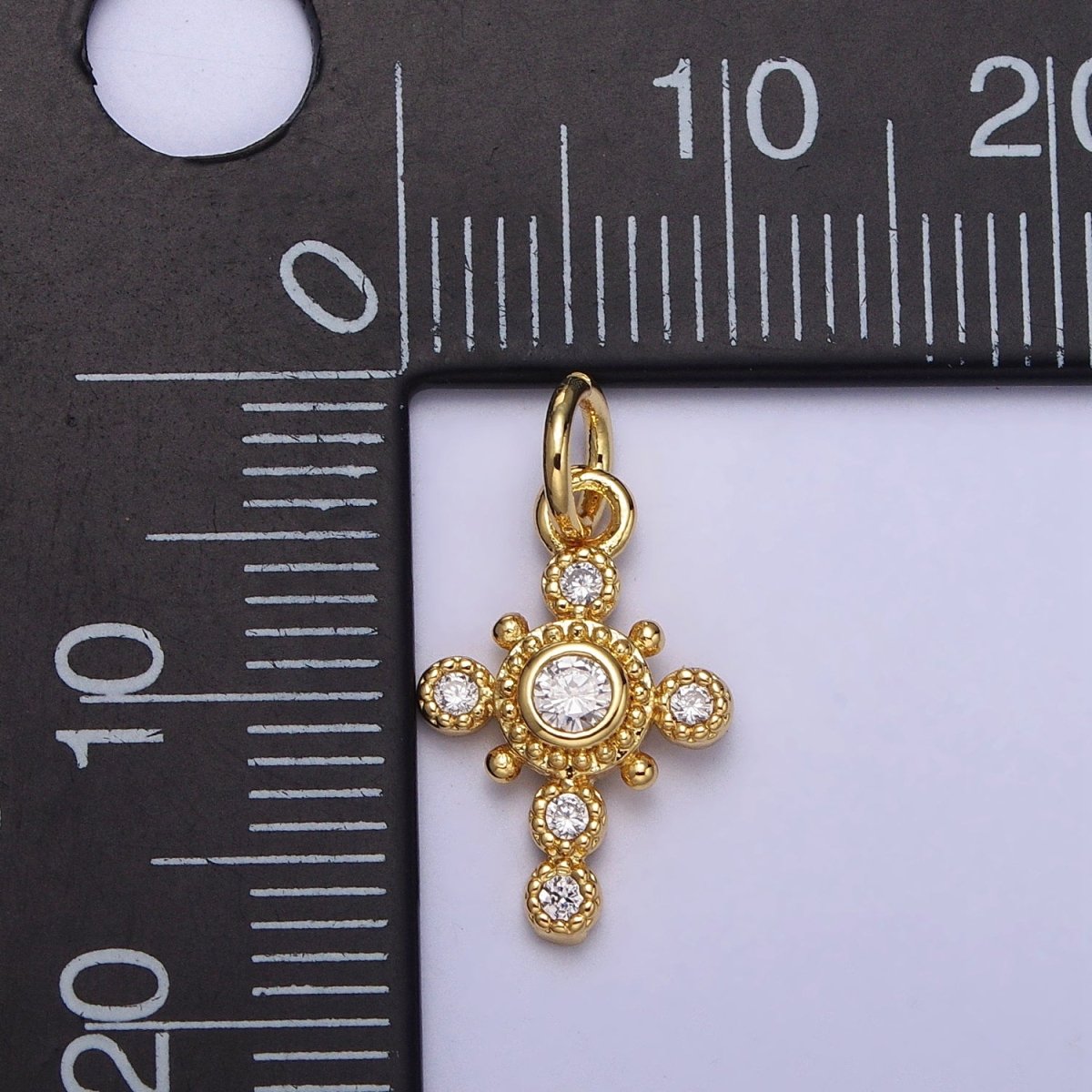 Religious Bezant Cross Beaded Rounded Add-On Gold Charm | AC214