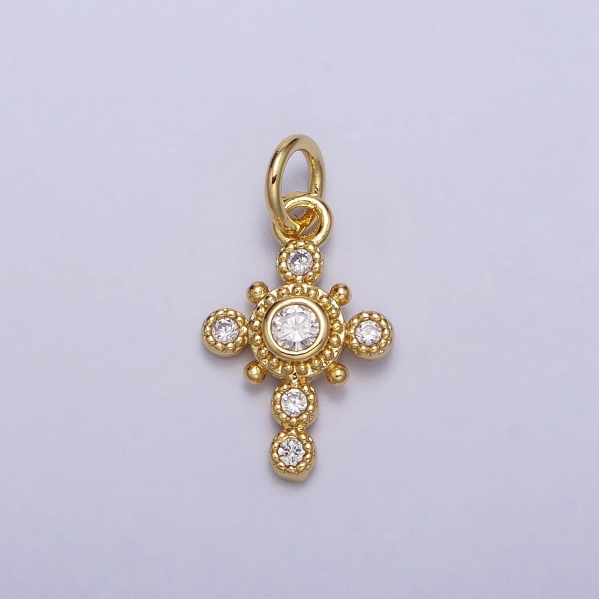 Religious Bezant Cross Beaded Rounded Add-On Gold Charm | AC214