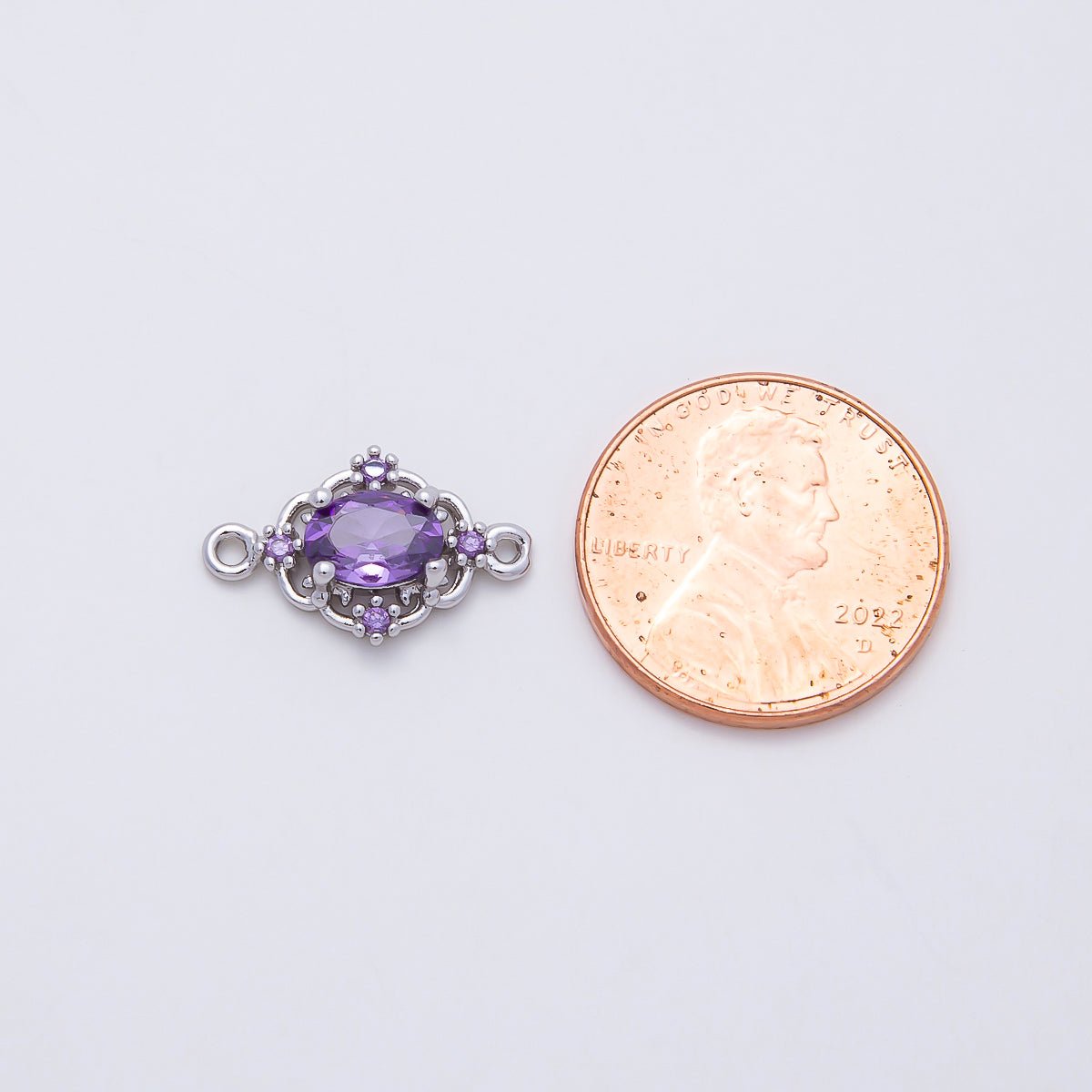 Rhodium Plated 17mm Clear, Pink, Purple CZ Artisan Connector | Connectors-00021 - Connectors-00023