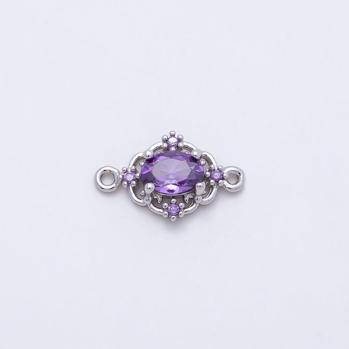 Rhodium Plated 17mm Clear, Pink, Purple CZ Artisan Connector | Connectors-00021 - Connectors-00023