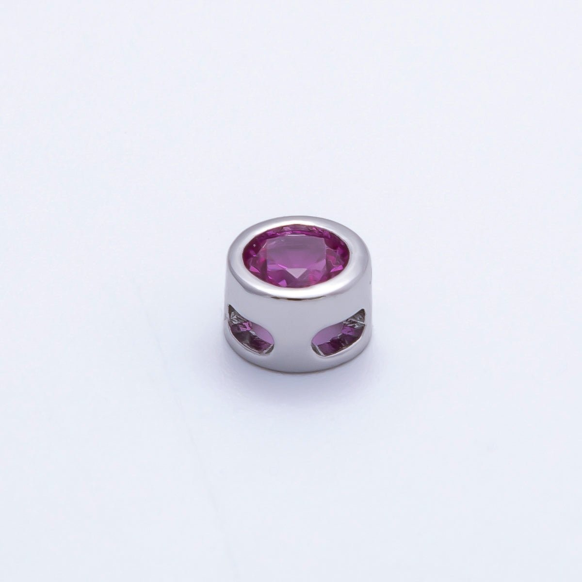 Rhodium Plated 8mm Round Bezel Birthstone Spacer Bead Set | Beads-00290 ~ Beads-00301