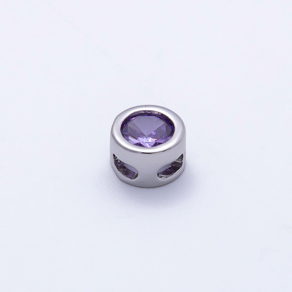 Rhodium Plated 8mm Round Bezel Birthstone Spacer Bead Set | Beads-00290 ~ Beads-00301