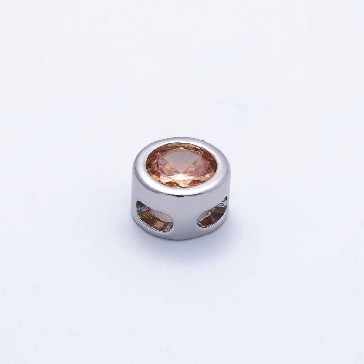 Rhodium Plated 8mm Round Bezel Birthstone Spacer Bead Set | Beads-00290 ~ Beads-00301