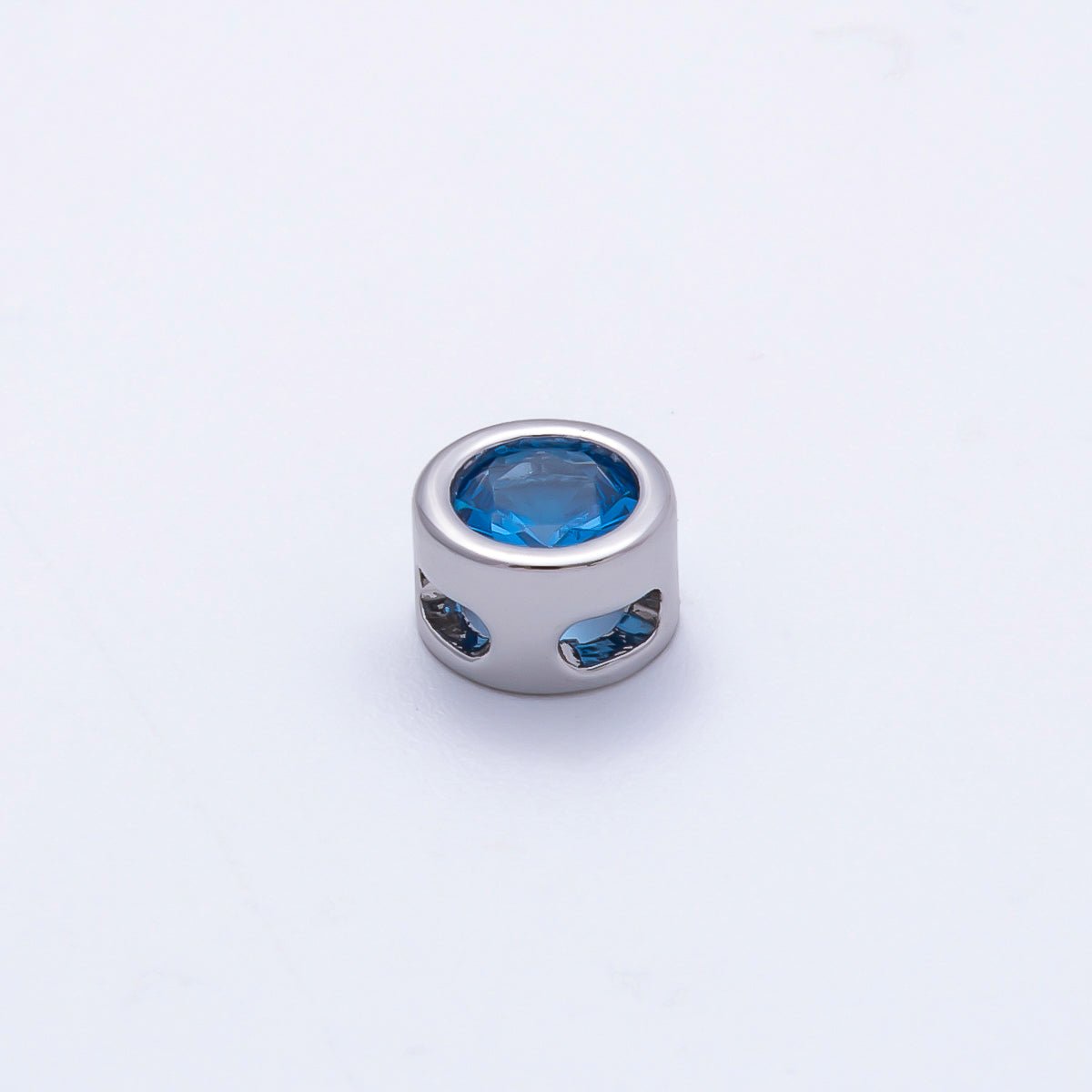 Rhodium Plated 8mm Round Bezel Birthstone Spacer Bead Set | Beads-00290 ~ Beads-00301