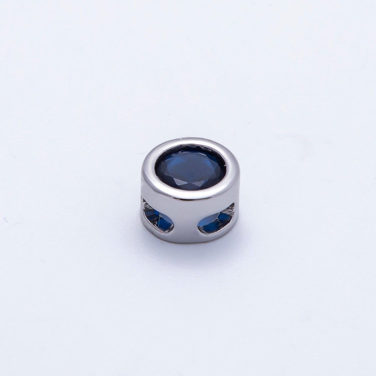 Rhodium Plated 8mm Round Bezel Birthstone Spacer Bead Set | Beads-00290 ~ Beads-00301