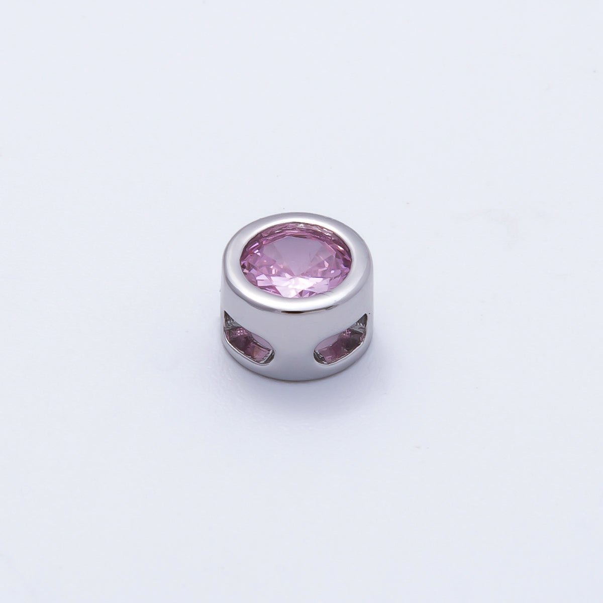 Rhodium Plated 8mm Round Bezel Birthstone Spacer Bead Set | Beads-00290 ~ Beads-00301
