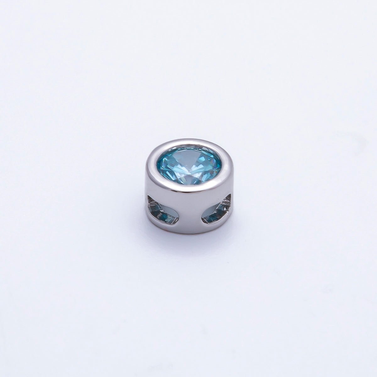 Rhodium Plated 8mm Round Bezel Birthstone Spacer Bead Set | Beads-00290 ~ Beads-00301