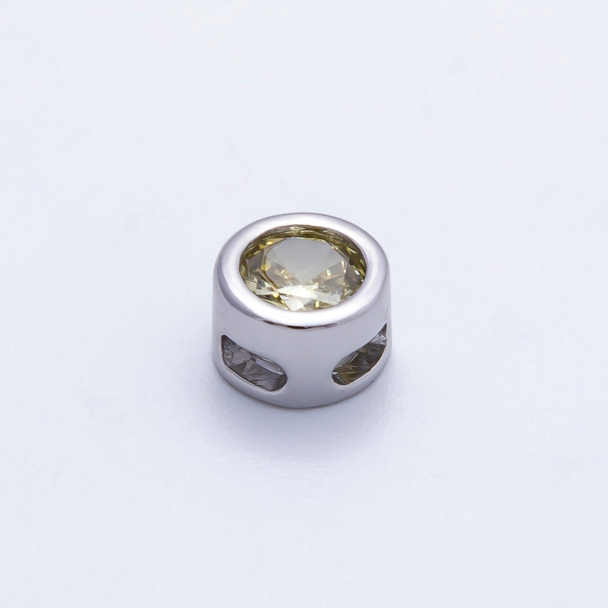 Rhodium Plated 8mm Round Bezel Birthstone Spacer Bead Set | Beads-00290 ~ Beads-00301