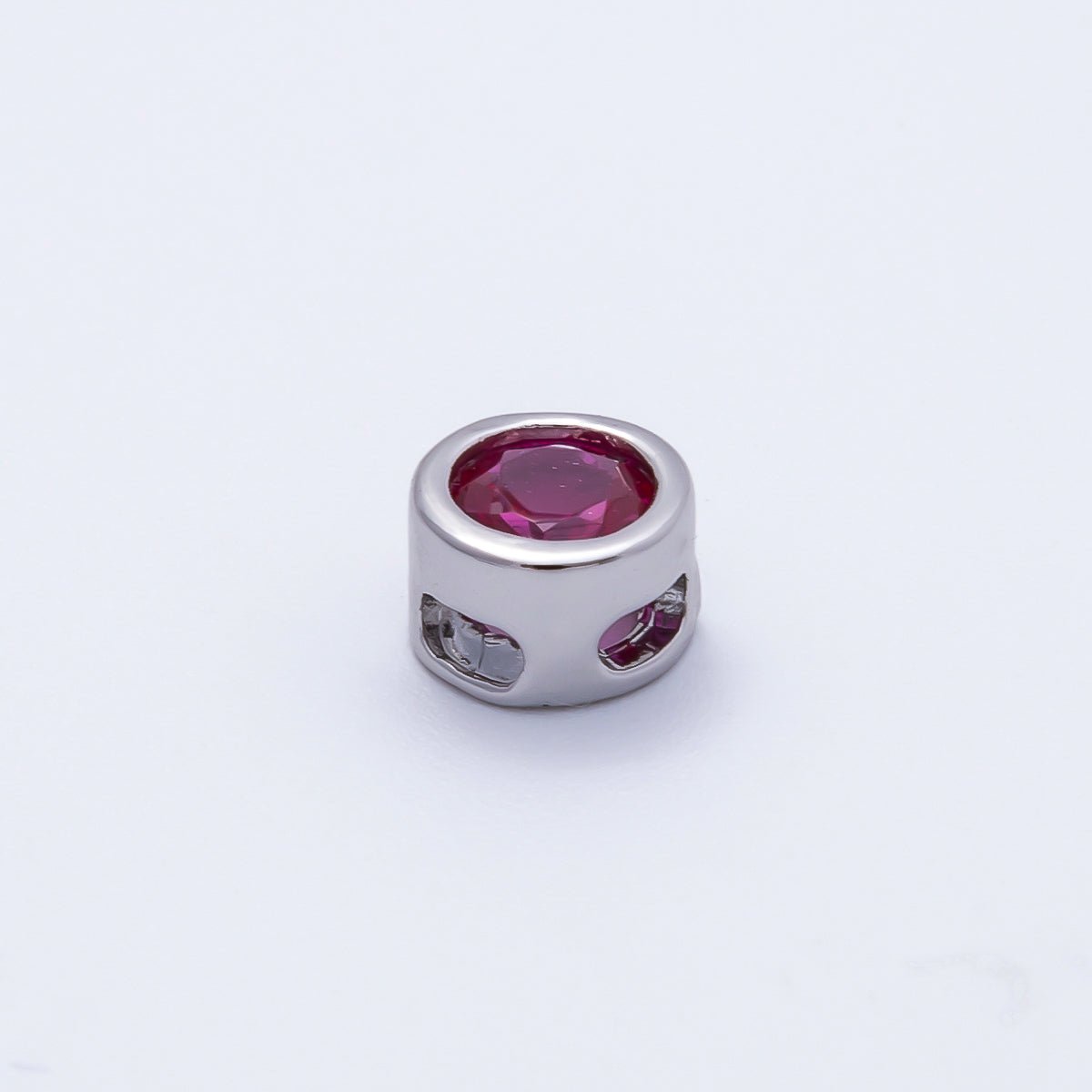 Rhodium Plated 8mm Round Bezel Birthstone Spacer Bead Set | Beads-00290 ~ Beads-00301