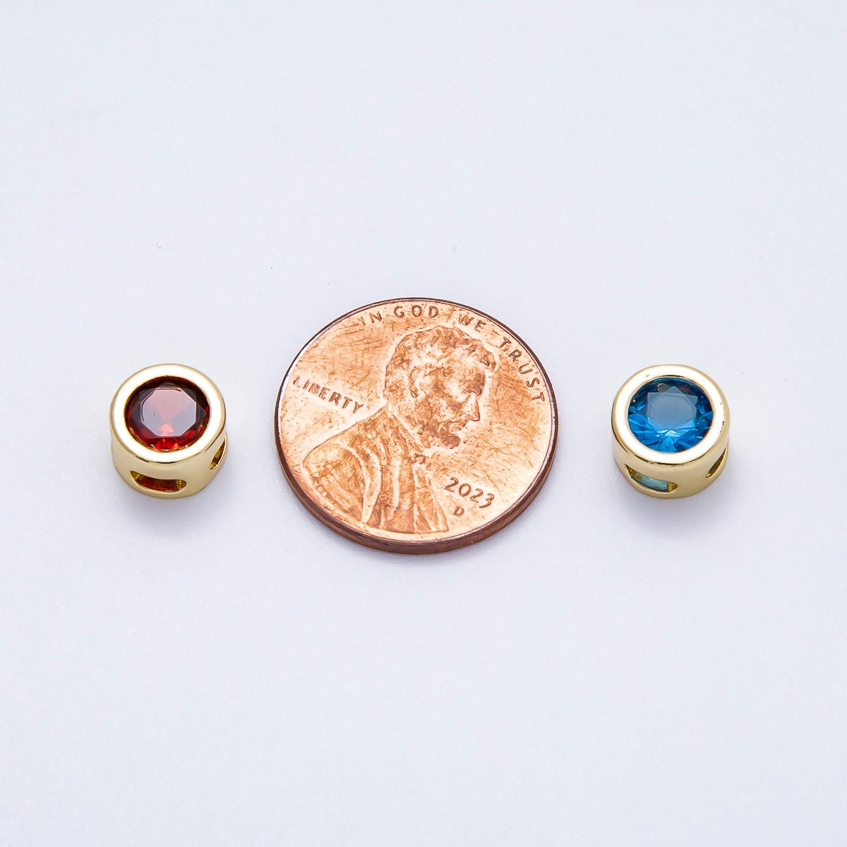 Rhodium Plated 8mm Round Bezel Birthstone Spacer Bead Set | Beads-00290 ~ Beads-00301