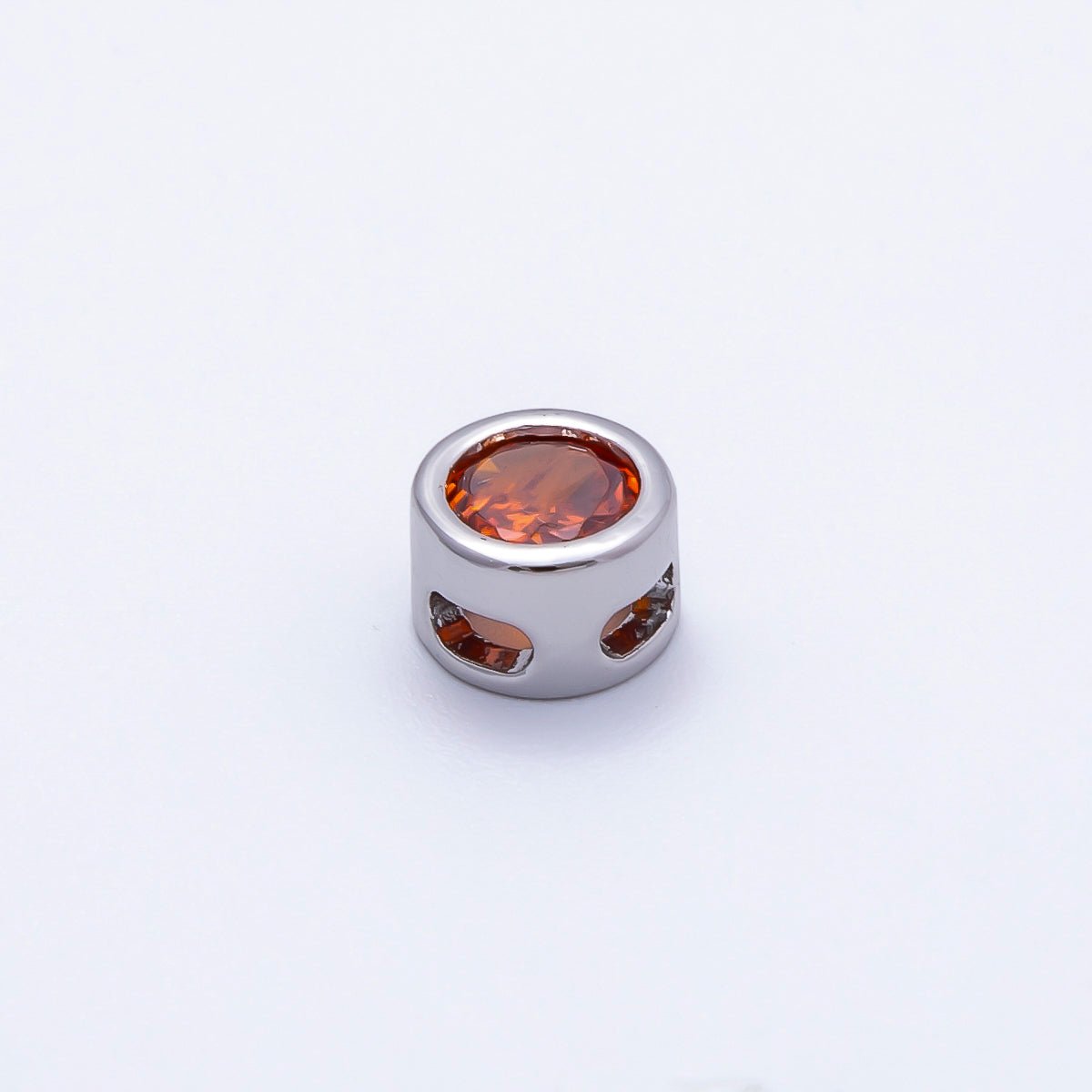 Rhodium Plated 8mm Round Bezel Birthstone Spacer Bead Set | Beads-00290 ~ Beads-00301