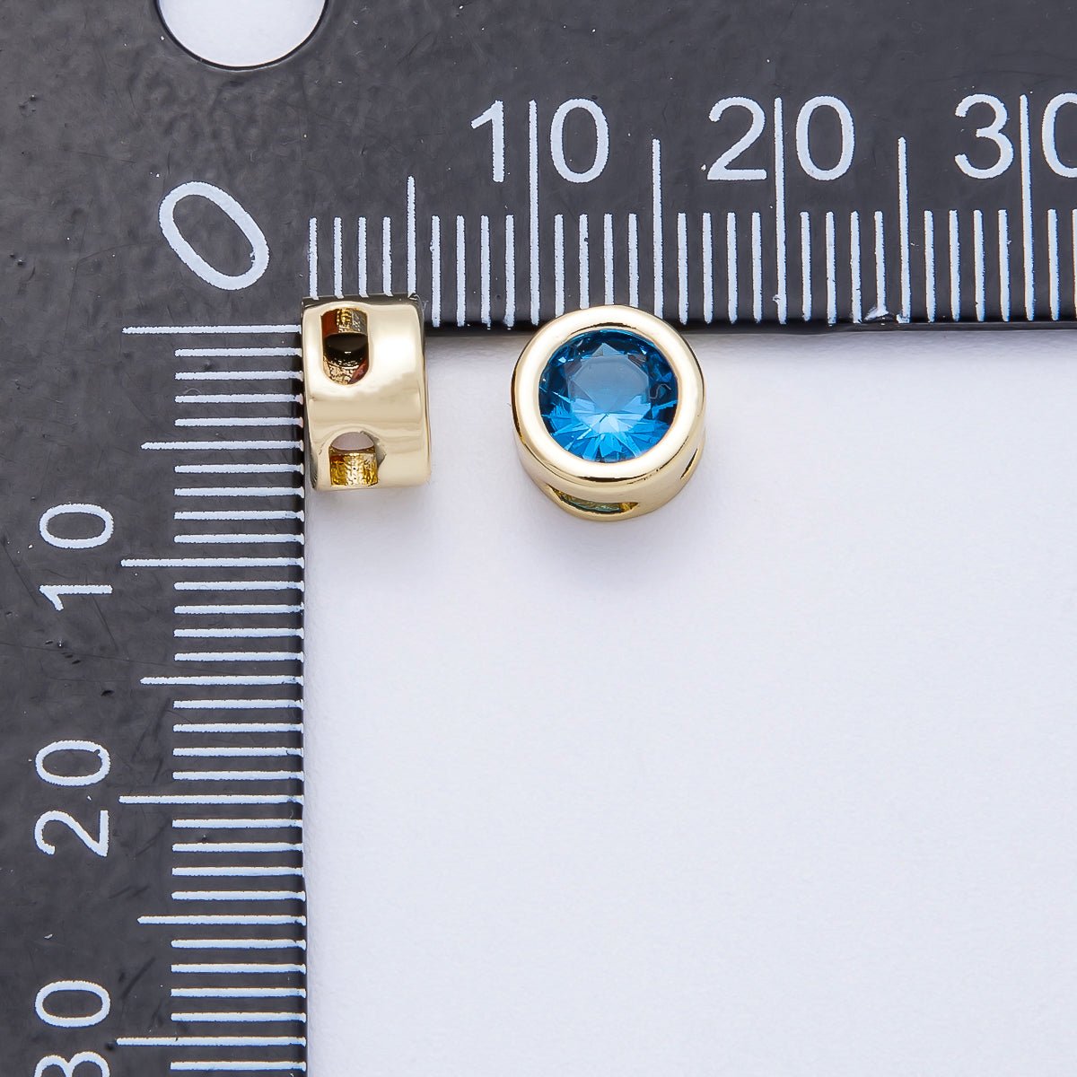 Rhodium Plated 8mm Round Bezel Birthstone Spacer Bead Set | Beads-00290 ~ Beads-00301