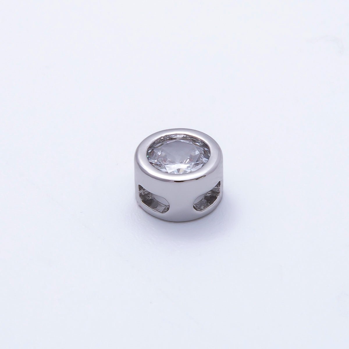 Rhodium Plated 8mm Round Bezel Birthstone Spacer Bead Set | Beads-00290 ~ Beads-00301