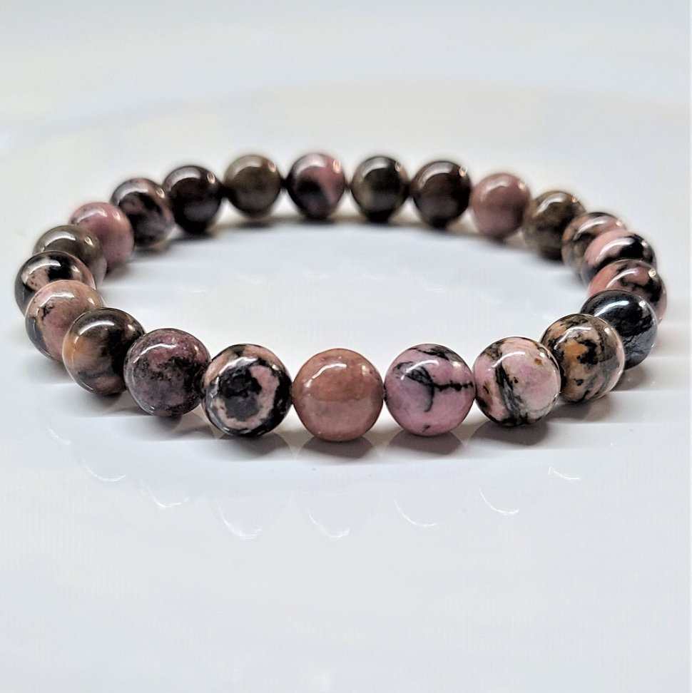 Rhodonite Round Bead Bracelet - Stone of Self Acceptance