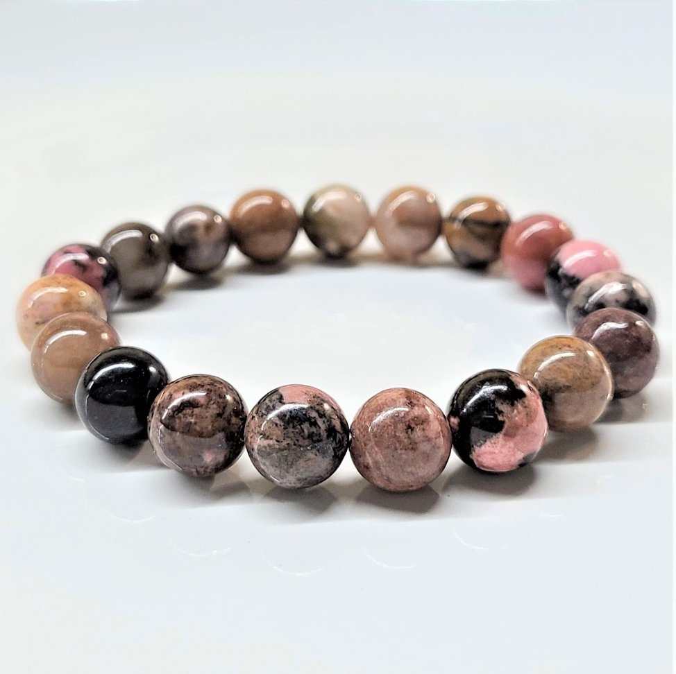 Rhodonite Round Bead Bracelet - Stone of Self Acceptance