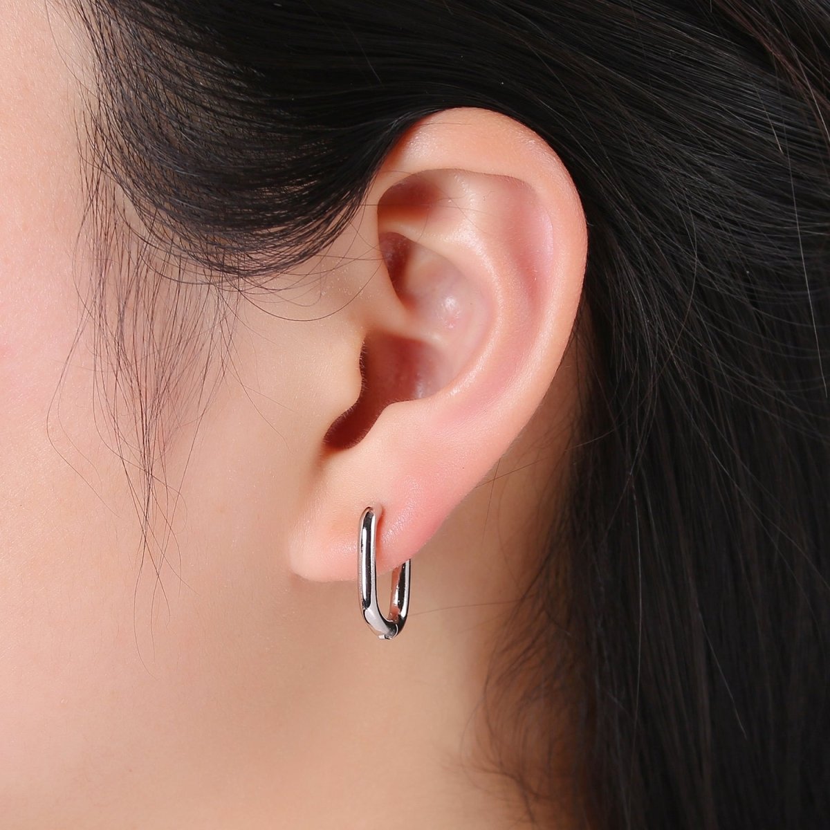 Rose Gold huggie Hoop Earrings - U-shaped hoops - Silver hinged snap closure Black Hoop Q-442 - Q-444