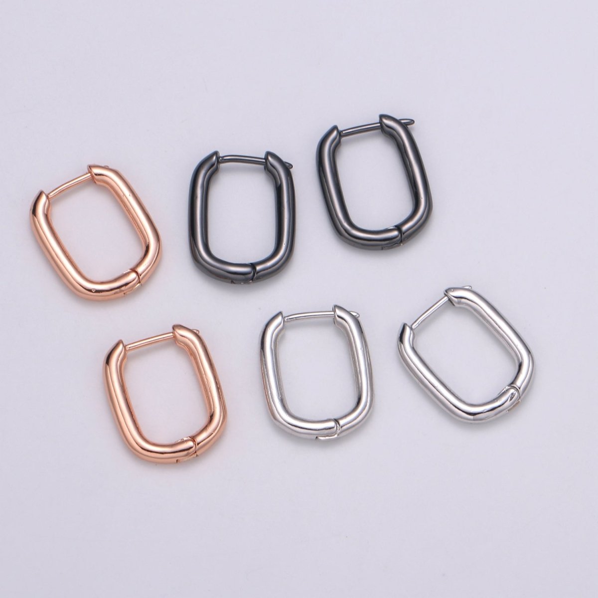 Rose Gold huggie Hoop Earrings - U-shaped hoops - Silver hinged snap closure Black Hoop Q-442 - Q-444