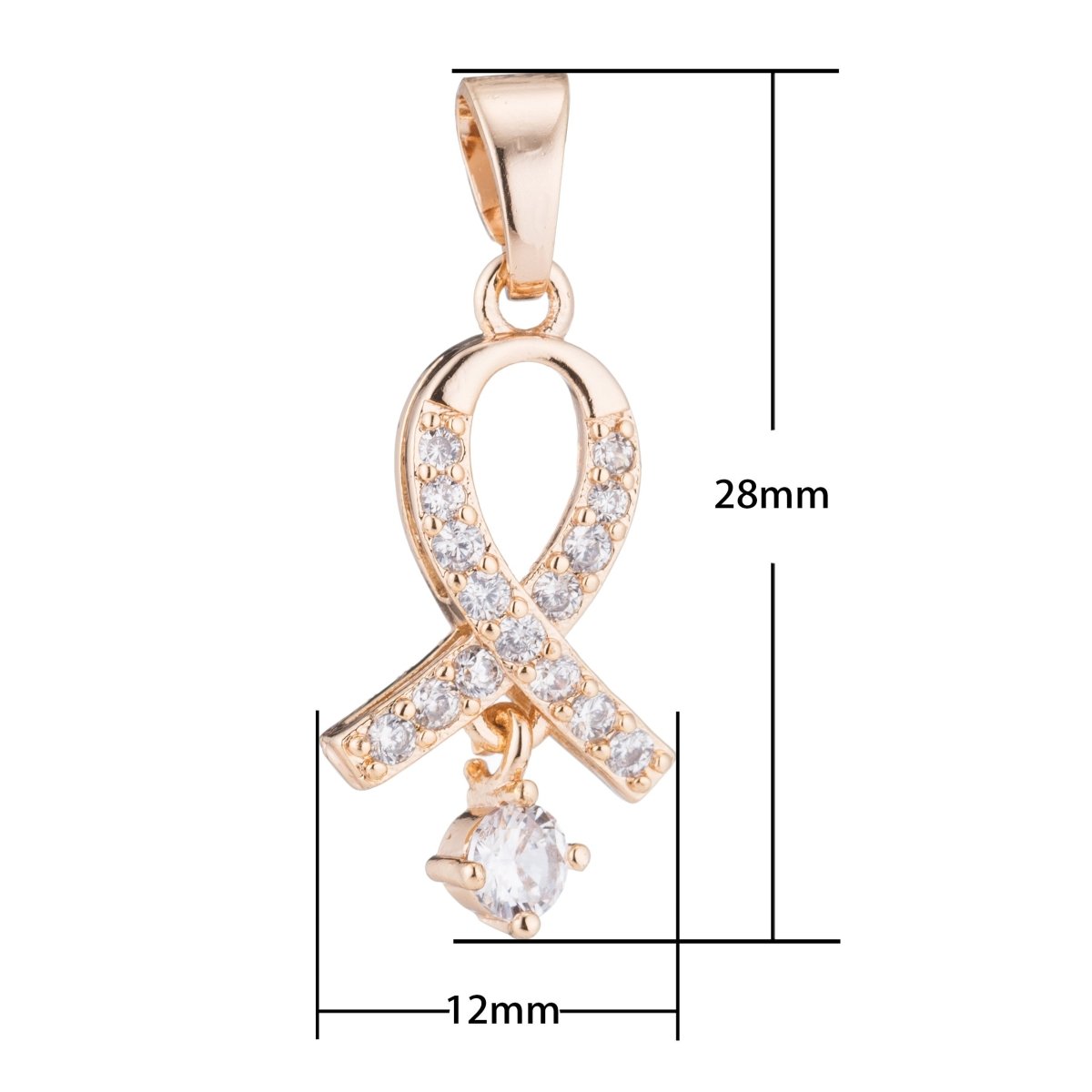 Rose Gold Pink Awareness Ribbon Cancer Survivor Hope Health Cubic Zirconia Necklace Pendant Charm Bead Bails Findings for Jewelry Making H-192