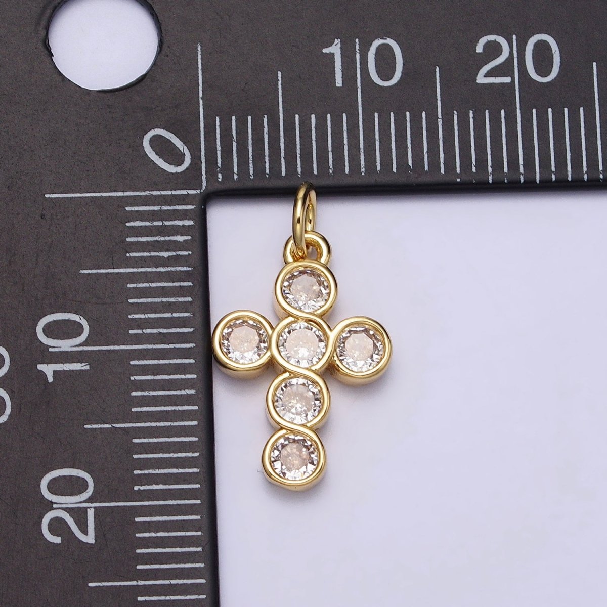 Round Clear CZ Bezant Cross Gold Religious Christian Gold Charm | AC240
