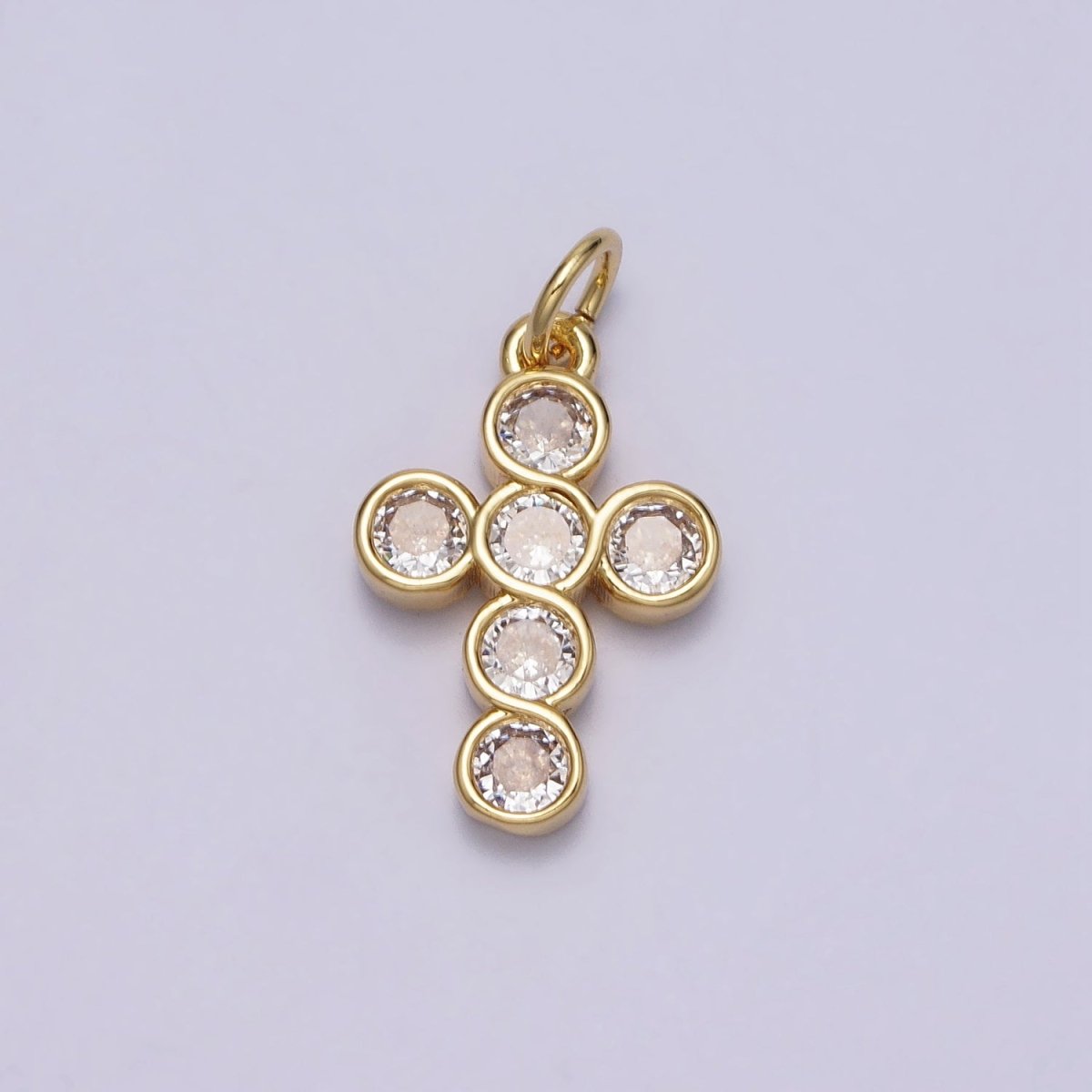 Round Clear CZ Bezant Cross Gold Religious Christian Gold Charm | AC240