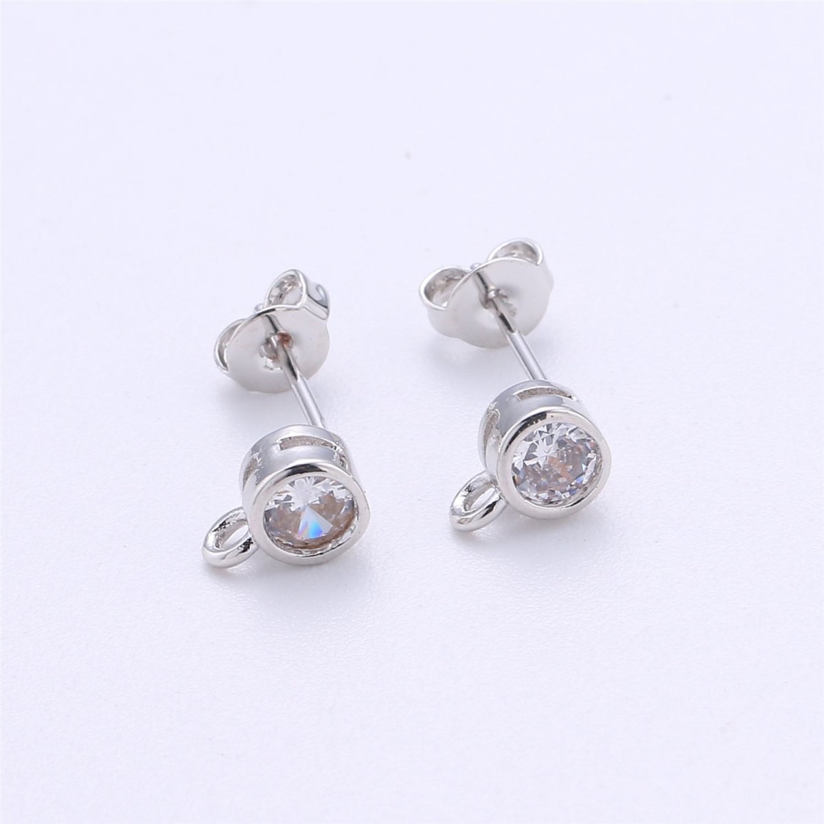 Round Cubic / 14K Gold Filled Earring with CZ Stud Earring 4mm Diameter with open link for charm K-323 K-324