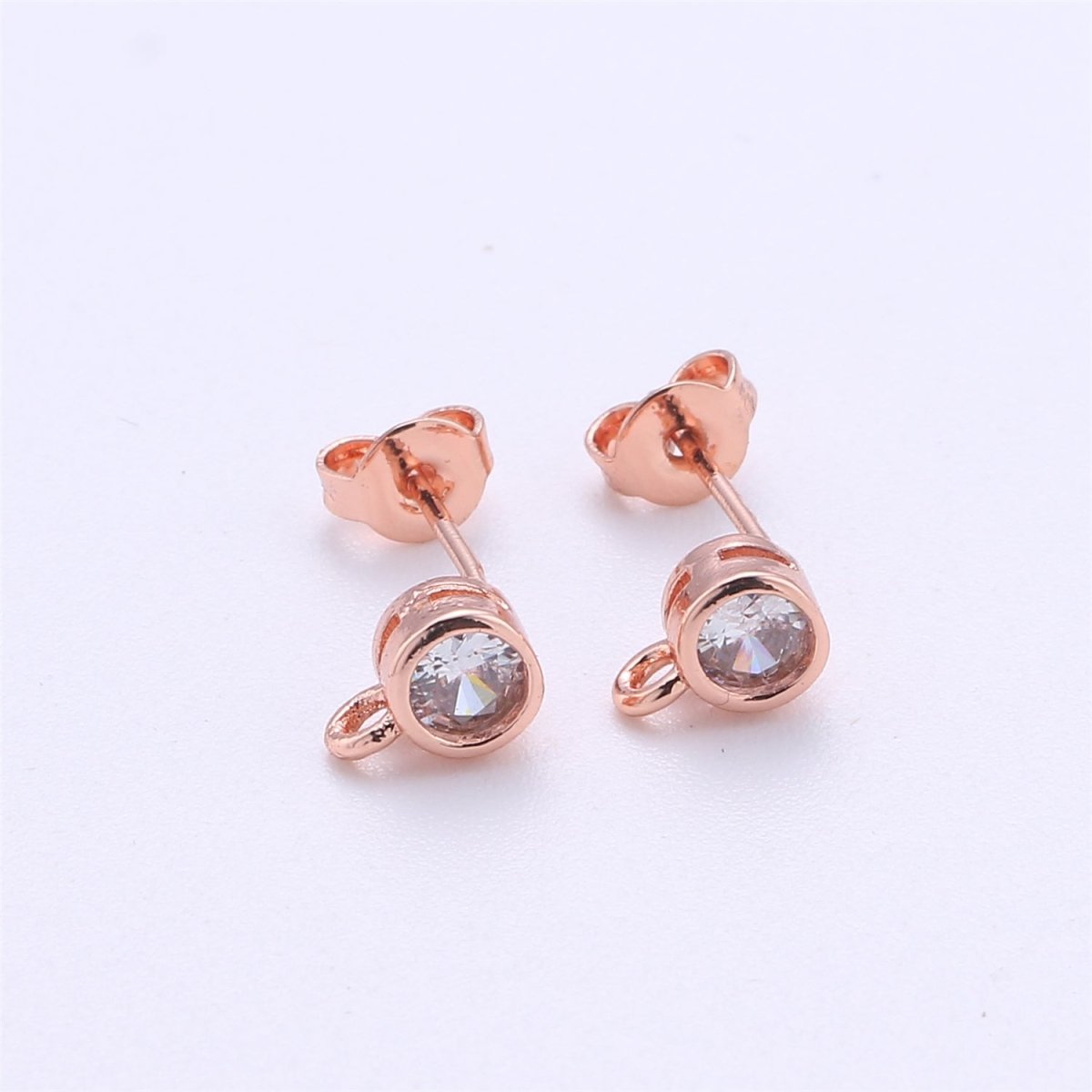 Round Cubic / 14K Gold Filled Earring with CZ Stud Earring 4mm Diameter with open link for charm K-323 K-324