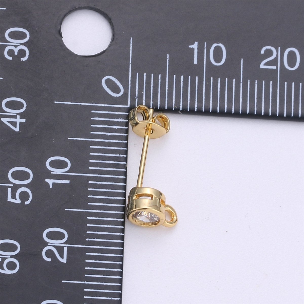 Round Cubic / 14K Gold Filled Earring with CZ Stud Earring 4mm Diameter with open link for charm K-323 K-324