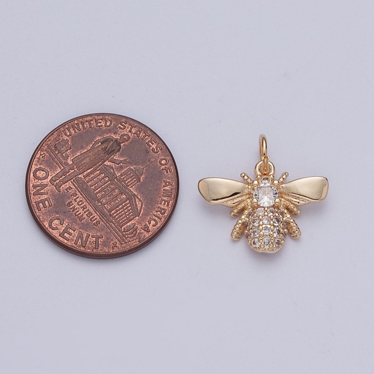 Round Micro Paved CZ Gold Bumble Queen Bee Charm For Garden Insect Jewelry | X-207