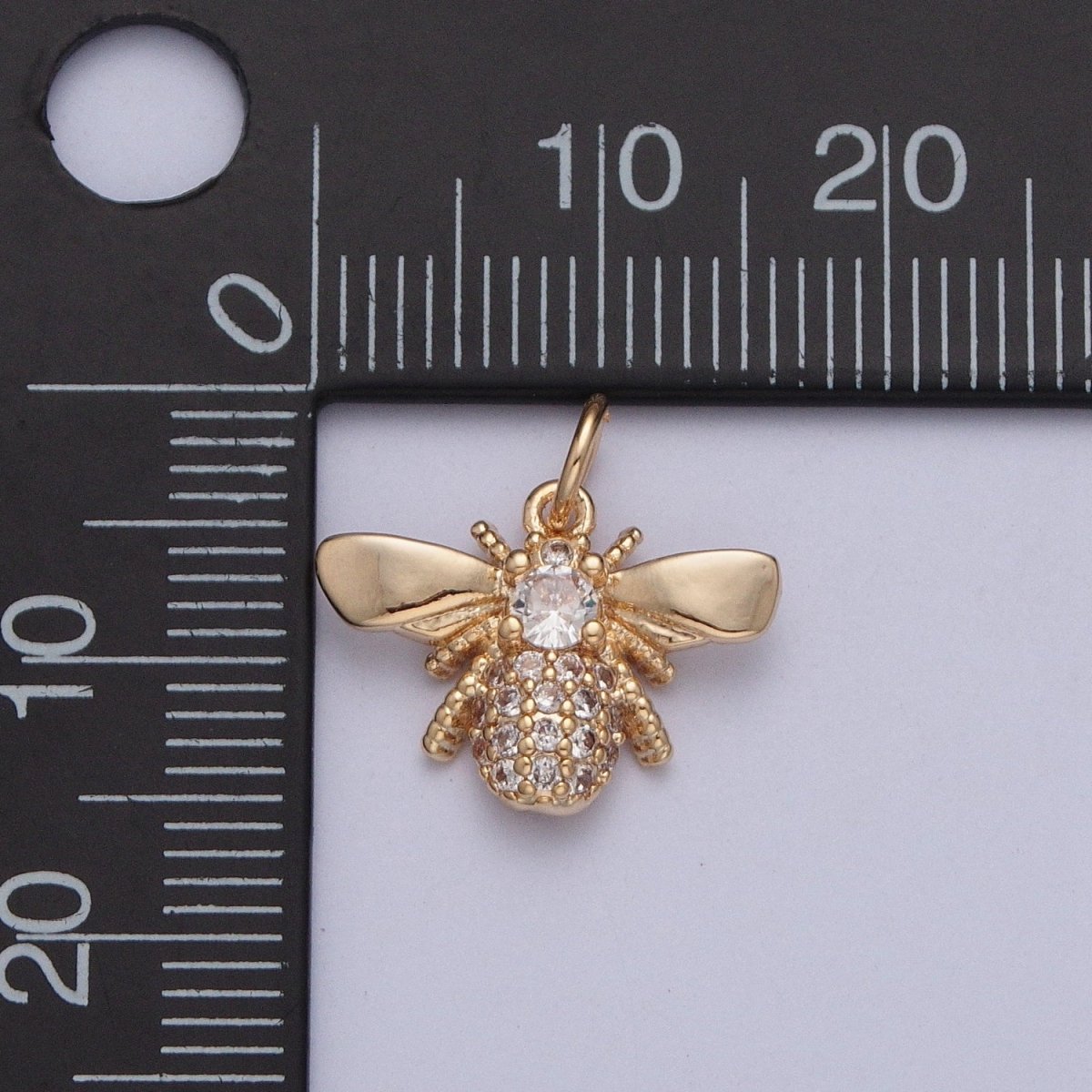 Round Micro Paved CZ Gold Bumble Queen Bee Charm For Garden Insect Jewelry | X-207