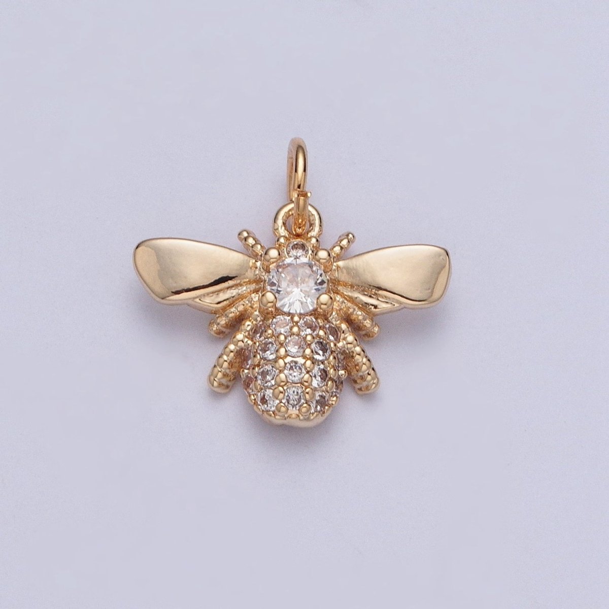 Round Micro Paved CZ Gold Bumble Queen Bee Charm For Garden Insect Jewelry | X-207