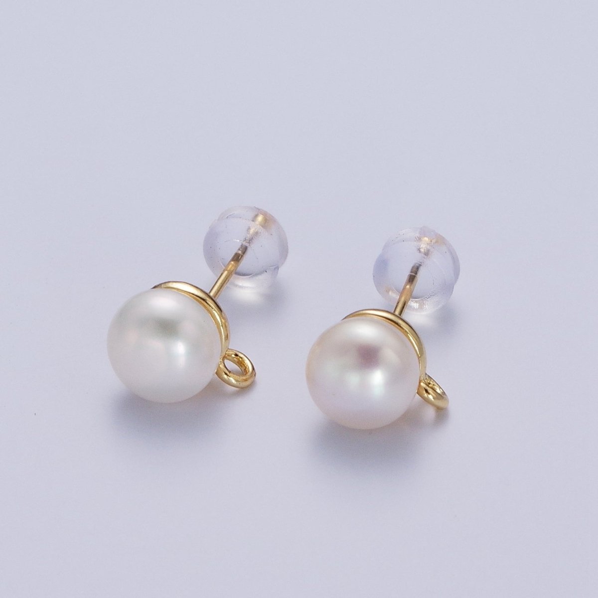 Round White Shell Pearl Gold Stud With Loop Earrings Supply Open Link Stud For Jewelry Making | K-063
