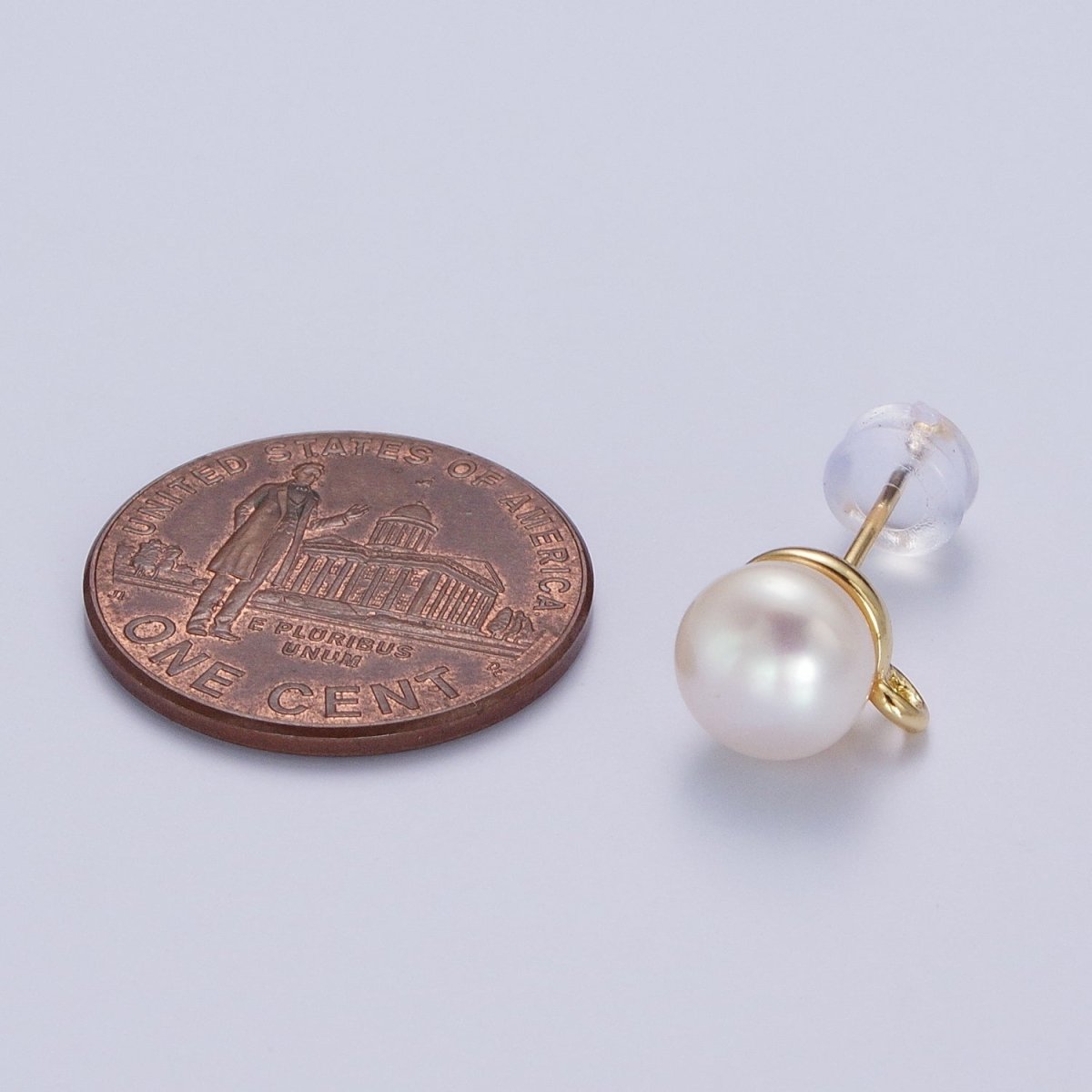 Round White Shell Pearl Gold Stud With Loop Earrings Supply Open Link Stud For Jewelry Making | K-063