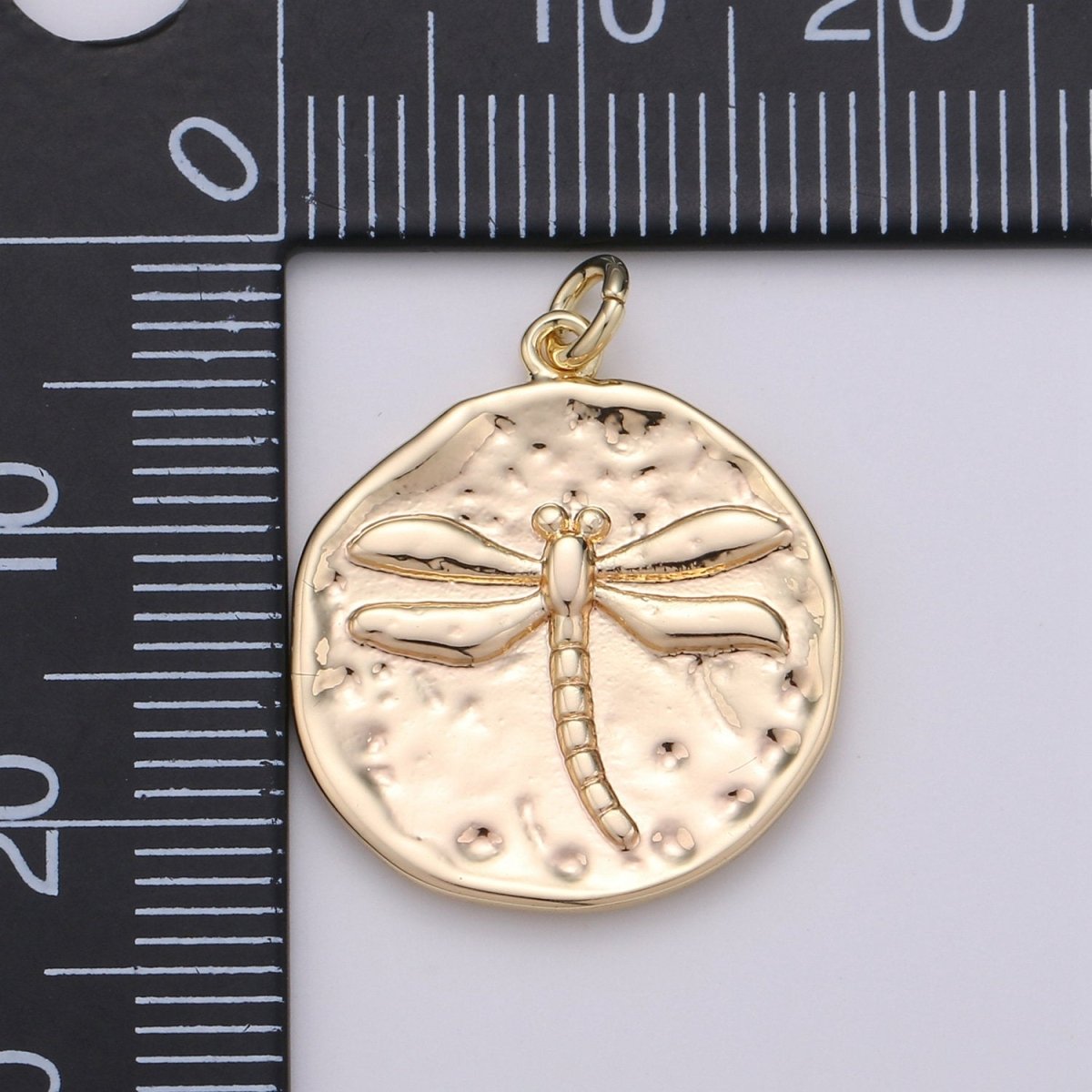 Rustic Coin Charm 14k Gold Filled coin pendant, Medallion charms Dragon Fly coin charms, Insect Disc Charm for Necklace Bracelet Earring D-389
