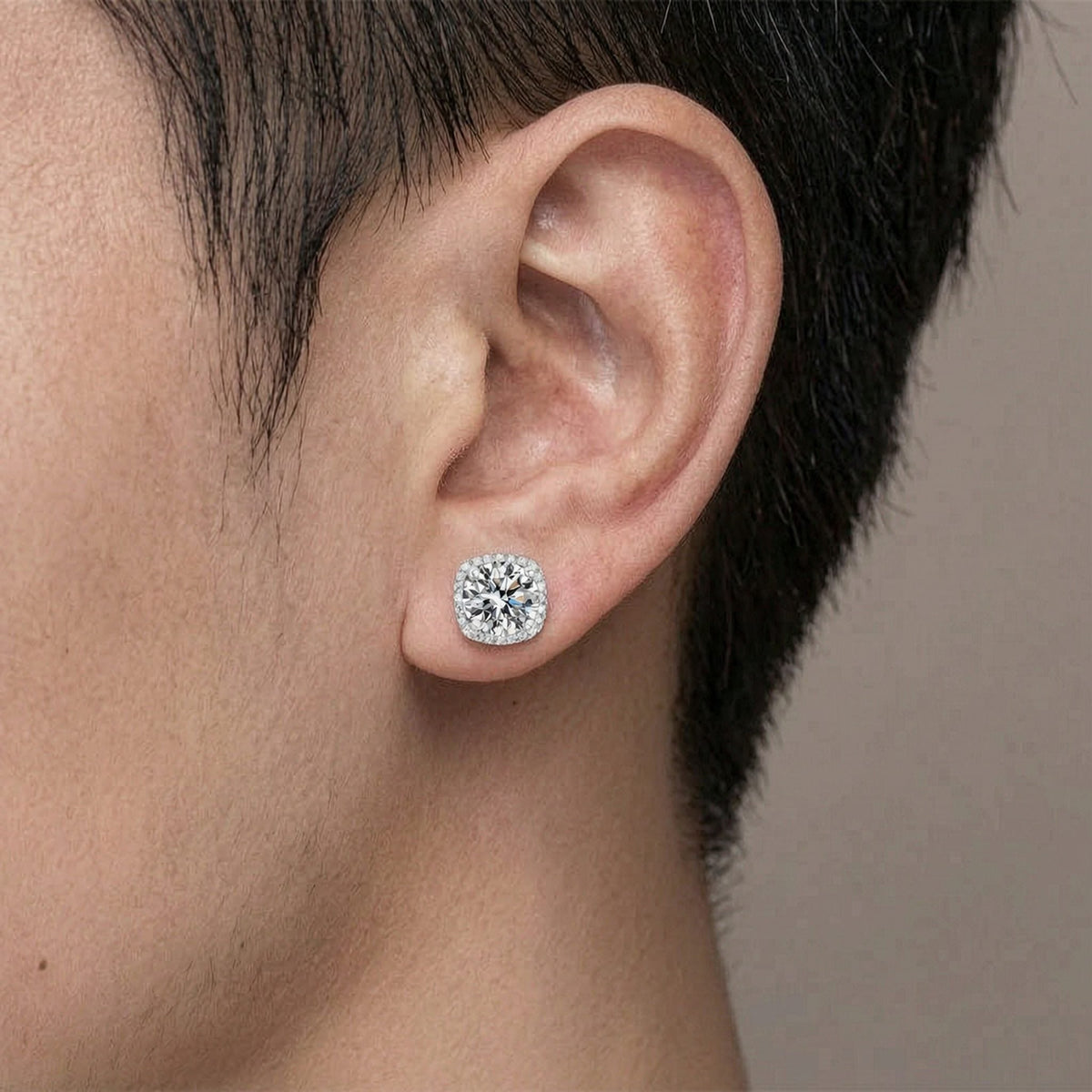 S925 Magnetic Multicolor Moissanite Square Halo Stud Earrings for Men Women, 0.5/1ct Round Cut