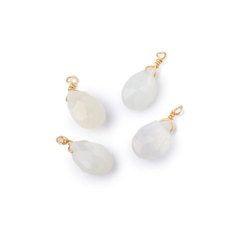Set of 4 Vermeil Wire Wrapped 9x6mm White Moonstone Faceted Pear Focals