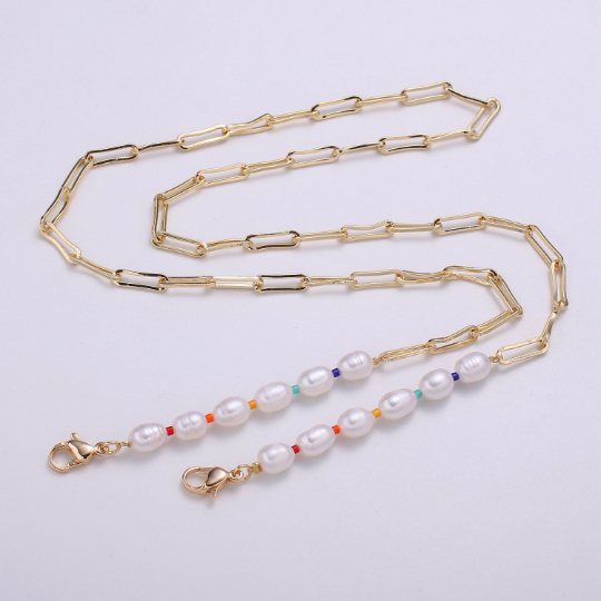 Shell Pearl Face Mask Chain Gold Necklace, Face Mask Holder, Chain ONLY, Pearl Face Mask Chain, Paper Clip Face Mask Chain