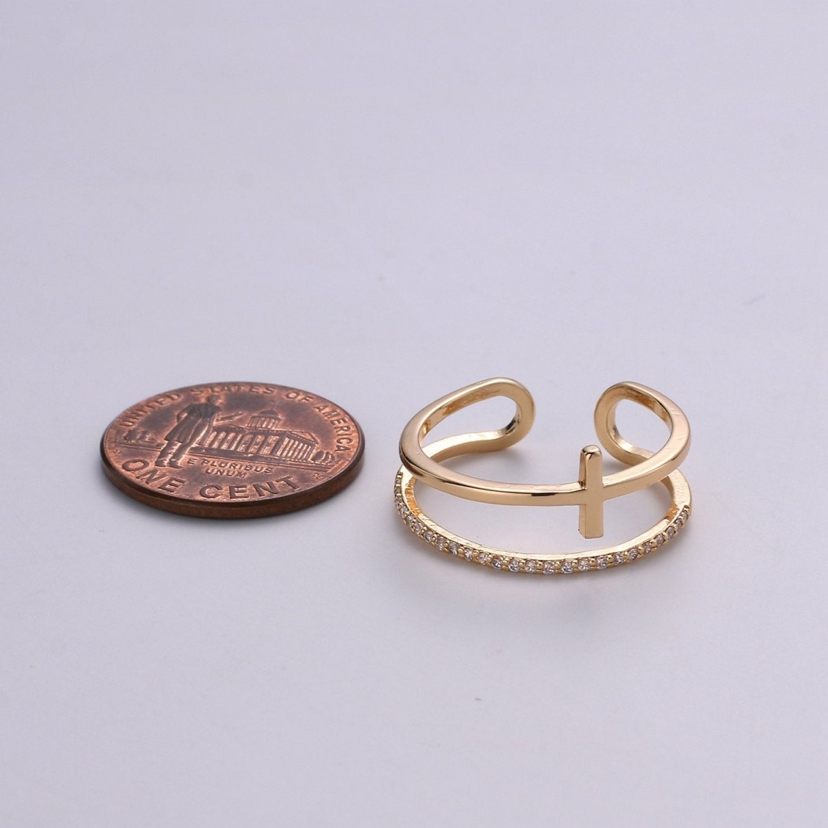 Side Cross Ring - Gold Cross Ring - Stacking Rings - Sideway Cross Ring - Cross Jewelry - Religious Jewelry - Sign Ring - Micro Pave ring R-060