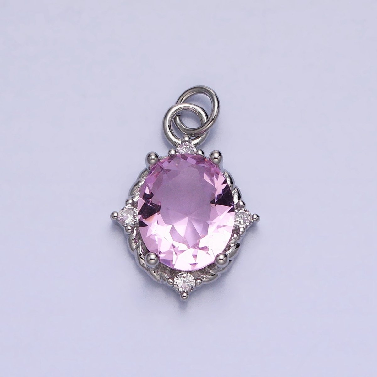 Silver Colorful Oval Brilliant Cut Cubic Zirconia Stones Clear, Pink Green Gold CZ Charm AC539 AC540 AC541 AC542 AC543 AC544